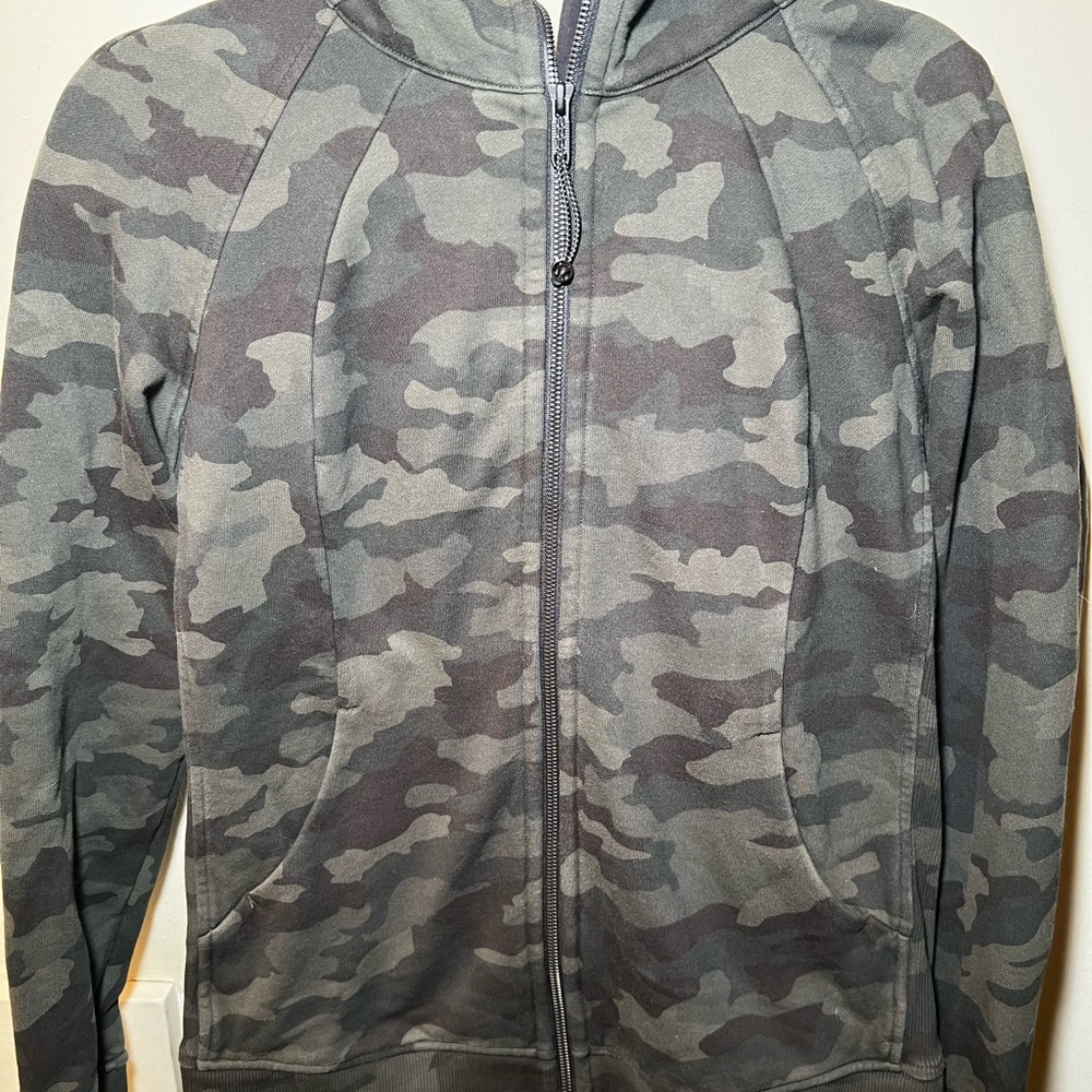 Gray Camo Zip-Up Scuba Hoodie